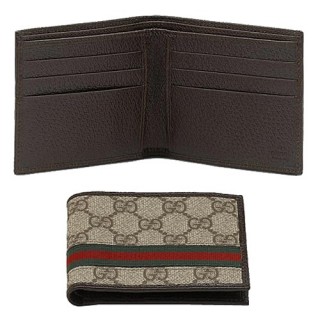 Brun Gucci Bi-plis Signature Web Portefeuille Shop France